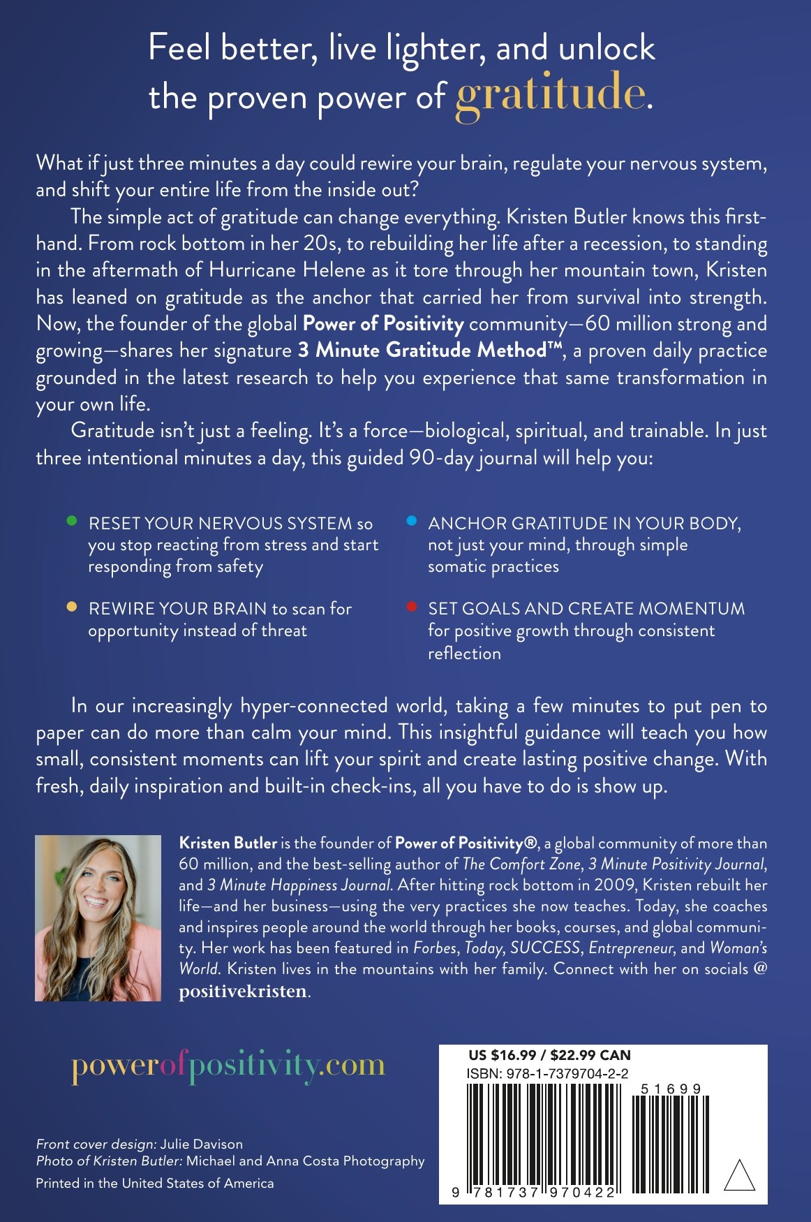 Back cover of the 3 Minute Gratitude Journal
