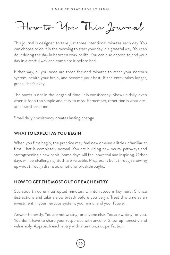 How to use this journal — page from the 3 Minute Gratitude Journal